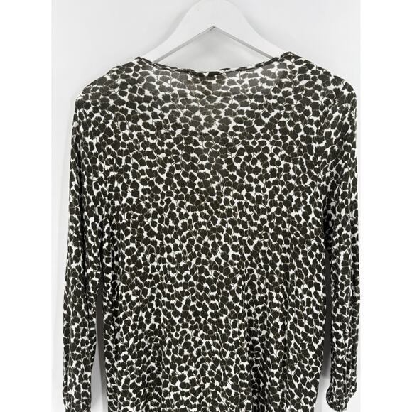 Michael Kors Blouse Womens Small Green Floral Keyhole Neck Long Sleeves Stretchy - Picture 11 of 15